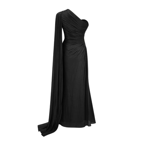 Elettra Maxi Dress Black One Shoulder Ruched