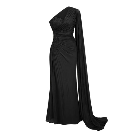 Elettra Maxi Dress Black One Shoulder Ruched