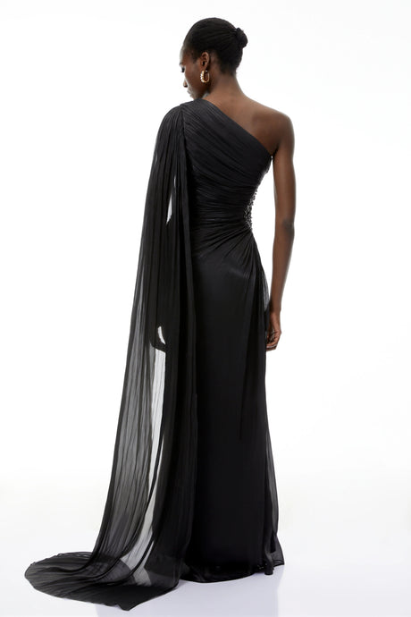 Elettra Maxi Dress Black One Shoulder Ruched