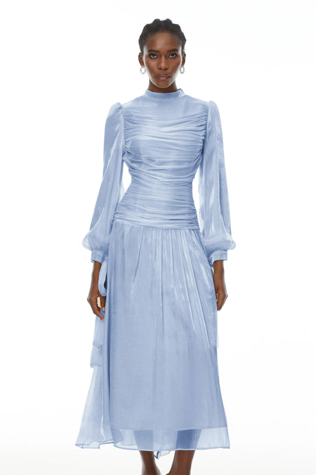 Nicole Maxi Dress Blue Glossy Gathered