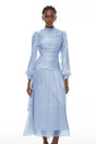 Katrín Blue Glossy Gathered Maxi Dress
