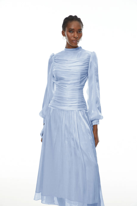 Nicole Maxi Dress Blue Glossy Gathered