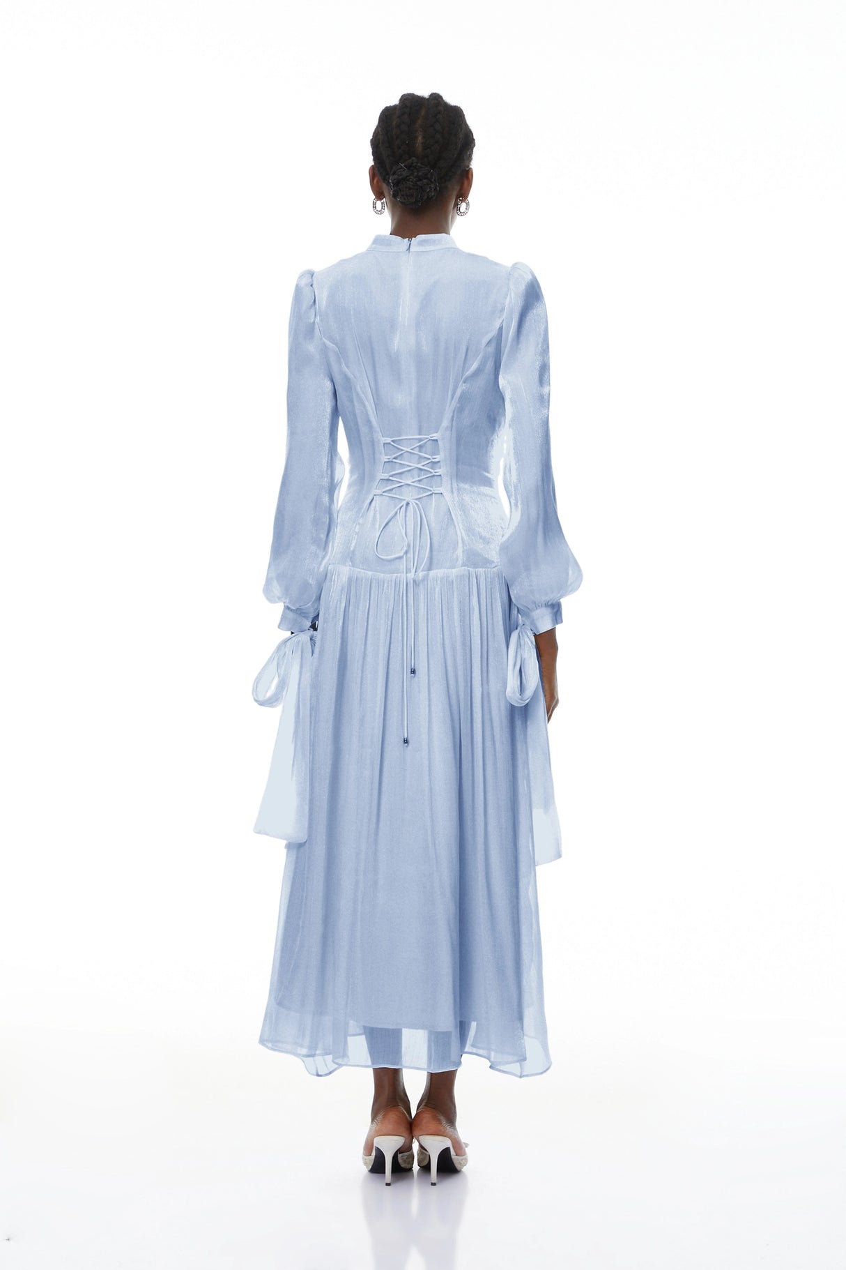 Katrín Blue Glossy Gathered Maxi Dress