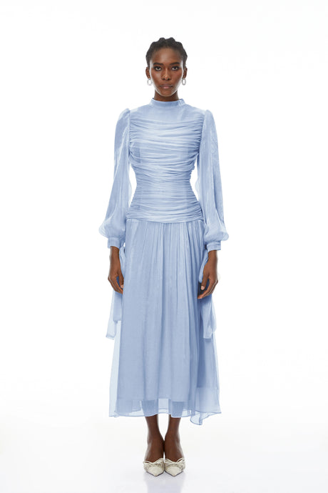 Nicole Maxi Dress Blue Glossy Gathered