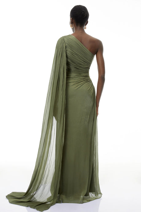 Pasqualina Maxi Dress Green One Shoulder Ruched