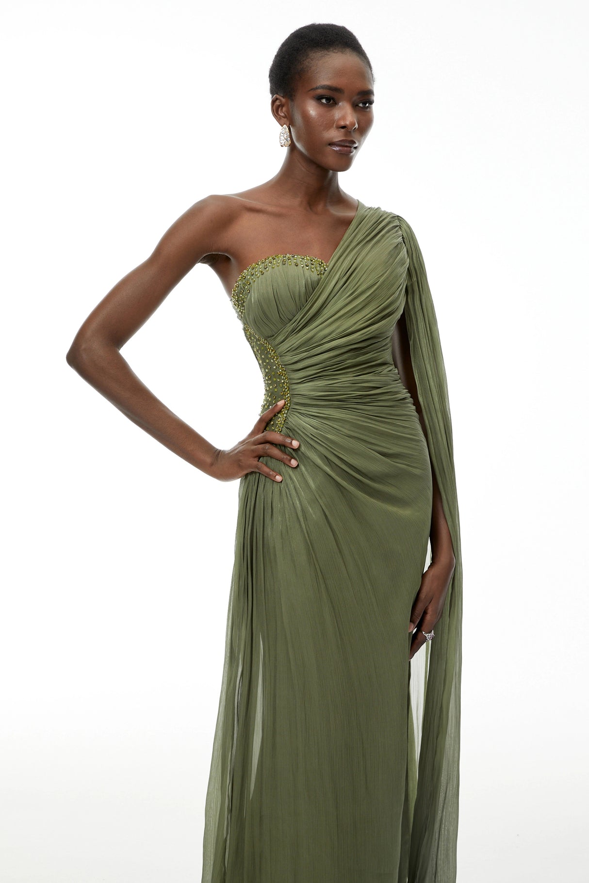 Katrin Green One Shoulder Ruched Maxi Dress