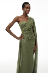 Katrin Green One Shoulder Ruched Maxi Dress