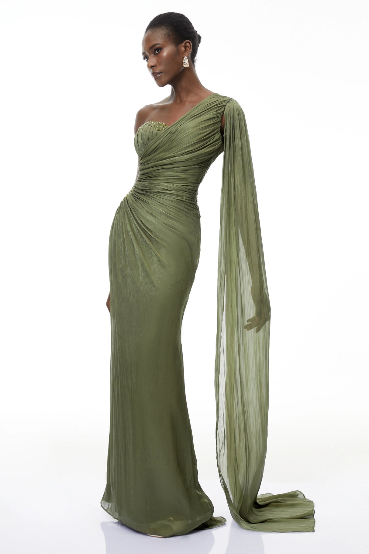 Katrin Green One Shoulder Ruched Maxi Dress