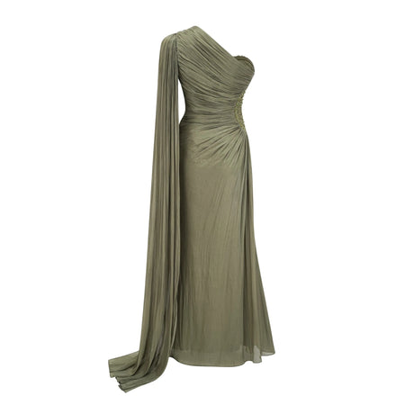 Pasqualina Maxi Dress Green One Shoulder Ruched