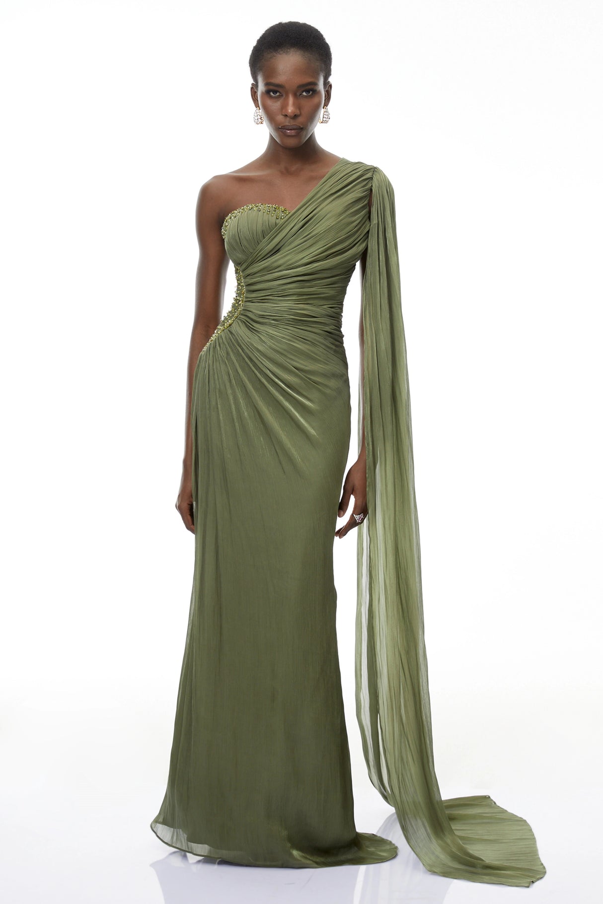 Katrin Green One Shoulder Ruched Maxi Dress