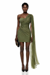 Katrin Green One Shoulder Ruched Mini Dress