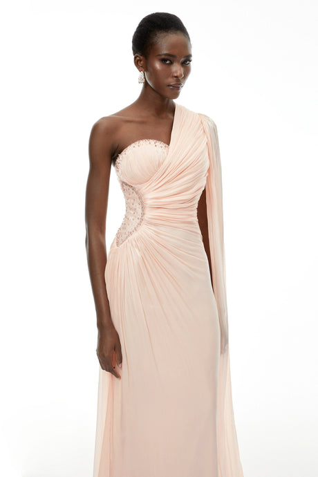 Ninetta Maxi Dress Pink One Shoulder Ruched