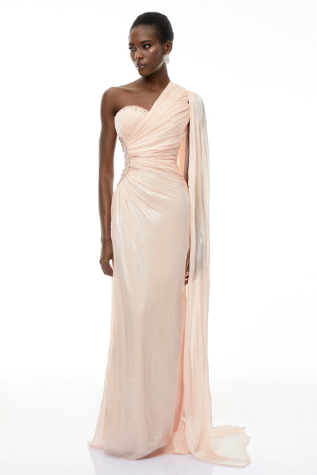 Ninetta Maxi Dress Pink One Shoulder Ruched