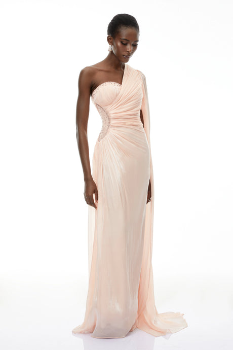 Ninetta Maxi Dress Pink One Shoulder Ruched