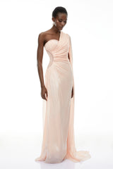 Katrin Pink One Shoulder Ruched Maxi Dress