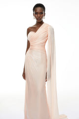 Katrin Pink One Shoulder Ruched Maxi Dress