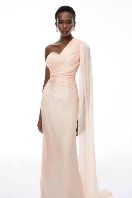 Ninetta Maxi Dress Pink One Shoulder Ruched