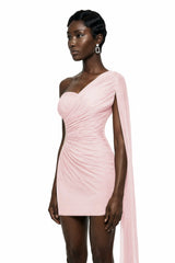 Katrin Pink One Shoulder Ruched Mini Dress
