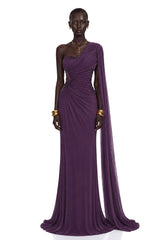 Katrin Purple One Shoulder Ruched Maxi Dress