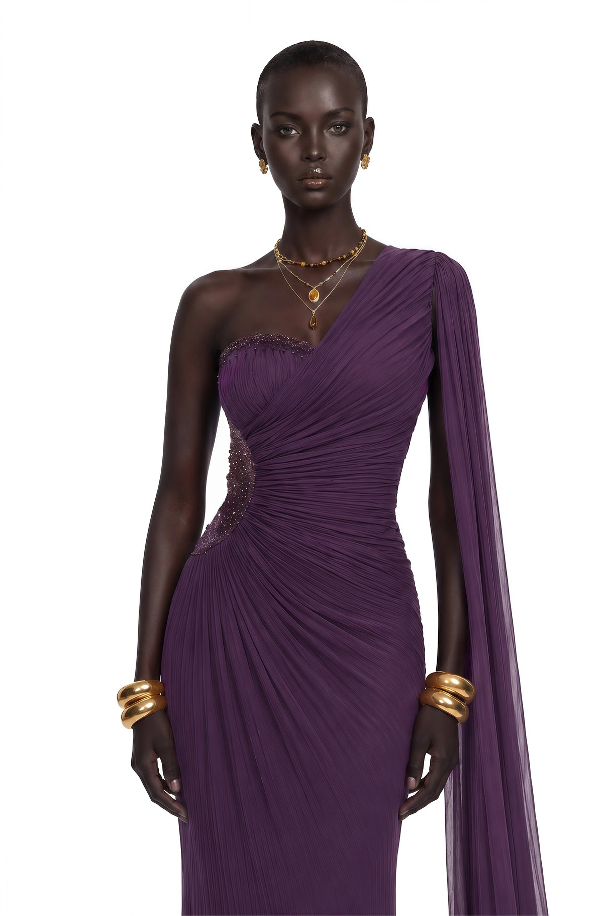 Katrin Purple One Shoulder Ruched Maxi Dress