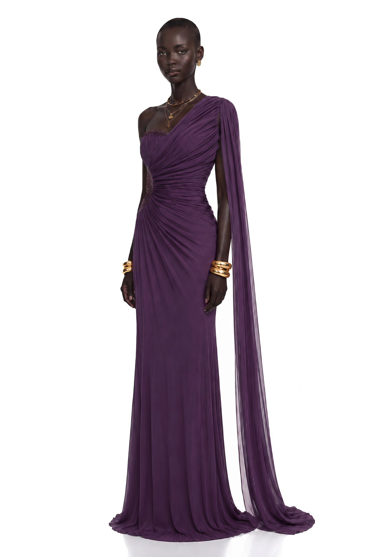 Katrin Purple One Shoulder Ruched Maxi Dress