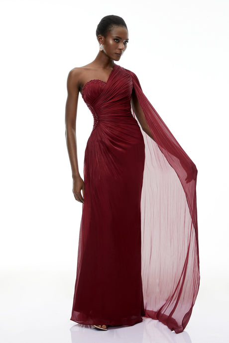 Valeria Maxi Dress Red One Shoulder Ruched