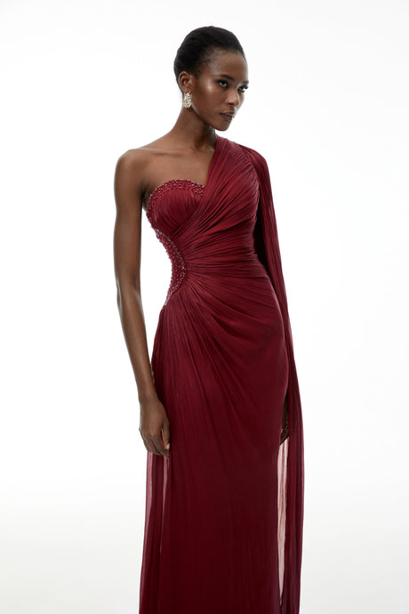 Valeria Maxi Dress Red One Shoulder Ruched