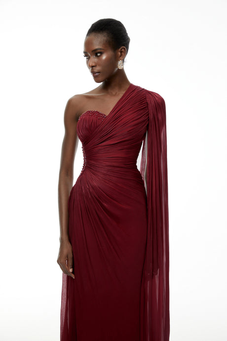 Valeria Maxi Dress Red One Shoulder Ruched