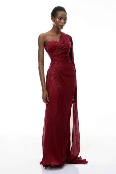 Valeria Maxi Dress Red One Shoulder Ruched