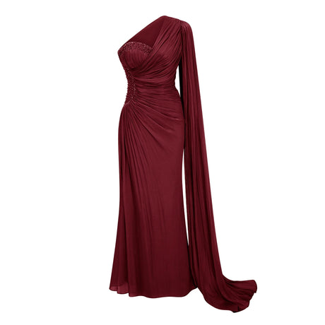 Valeria Maxi Dress Red One Shoulder Ruched