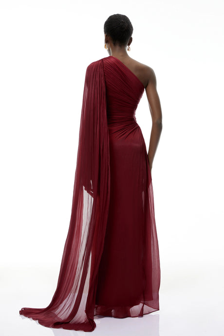 Valeria Maxi Dress Red One Shoulder Ruched