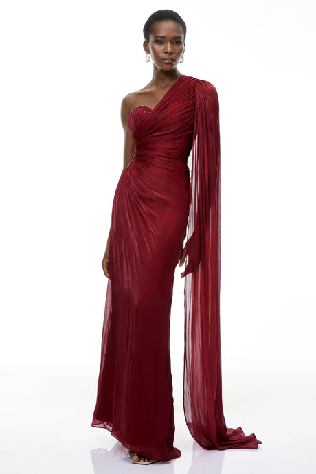 Valeria Maxi Dress Red One Shoulder Ruched