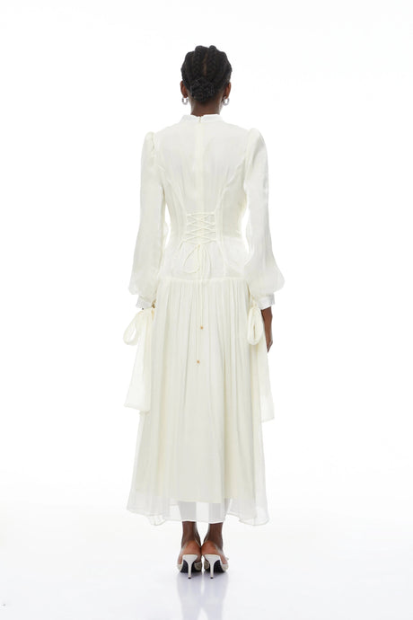 Paris Maxi Dress White Glossy Gathered