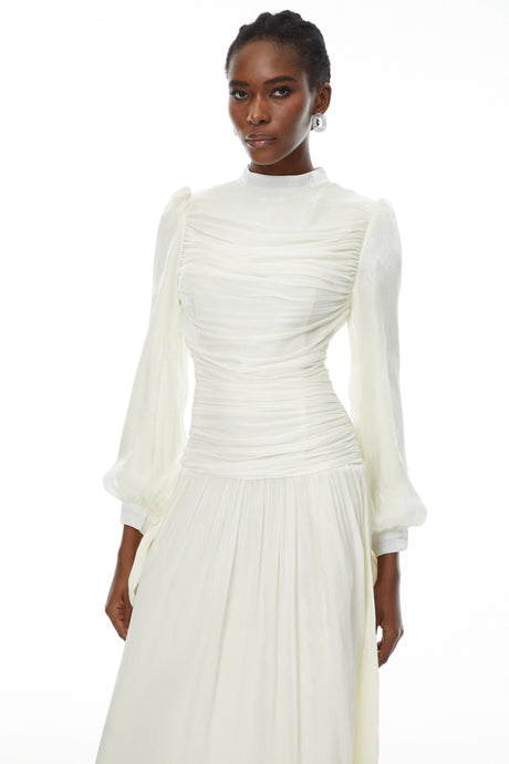 Paris Maxi Dress White Glossy Gathered