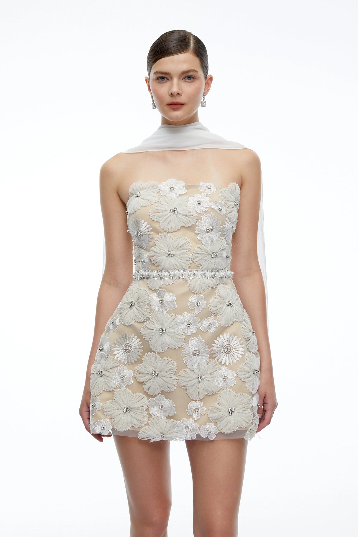Katrina White Floral Embroidered Strapless Mini Dress
