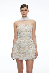 Katrina White Floral Embroidered Strapless Mini Dress