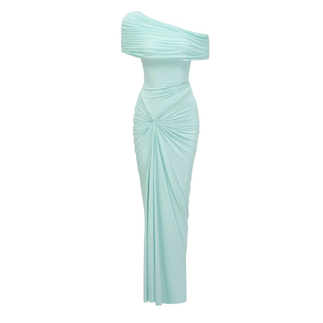 Flora Maxi Dress Green Asymmetrical Gathered
