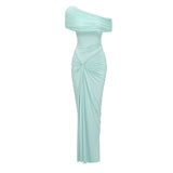 Katya Green Asymmetrical Gathered Maxi Dress