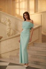 Katya Green Asymmetrical Gathered Maxi Dress
