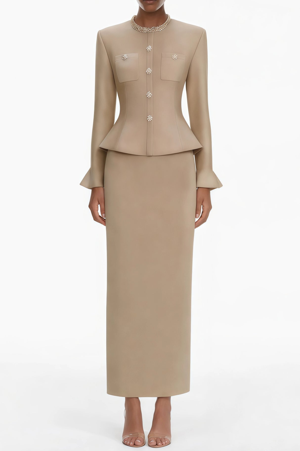 Kayla Gold Crystal Embellished Knit Midi Dress