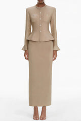 Kayla Gold Crystal Embellished Knit Midi Dress