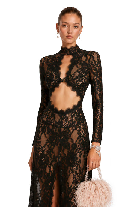 Giacomina Maxi Dress Black Cut Out Floral Lace