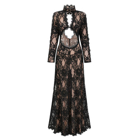 Kenza Black Cut Out Floral Lace Maxi Dress