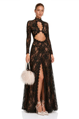 Kenza Black Cut Out Floral Lace Maxi Dress