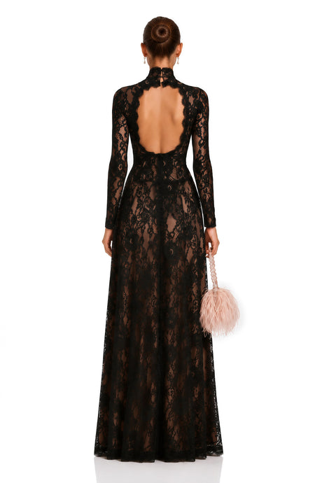 Giacomina Maxi Dress Black Cut Out Floral Lace