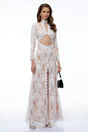 Kenza White Cut Out Floral Lace Maxi Dress