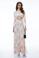 Kenza White Cut Out Floral Lace Maxi Dress