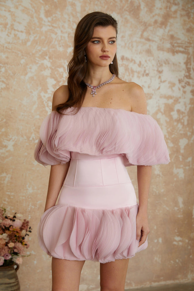Kerstin Pink OffShoulder Ruffled Mini Dress