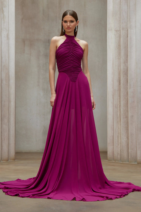 Hunter Maxi Dress Purple Train Design Ruched