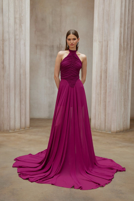Hunter Maxi Dress Purple Train Design Ruched